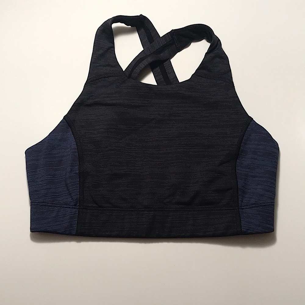 Outdoor Voices High Neck Cross back Sports Bra Black and Blue Colorblock Size XS